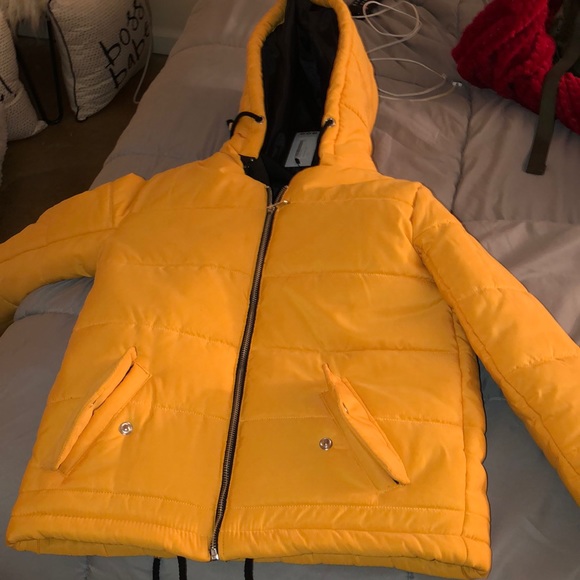 mustard puffa coat